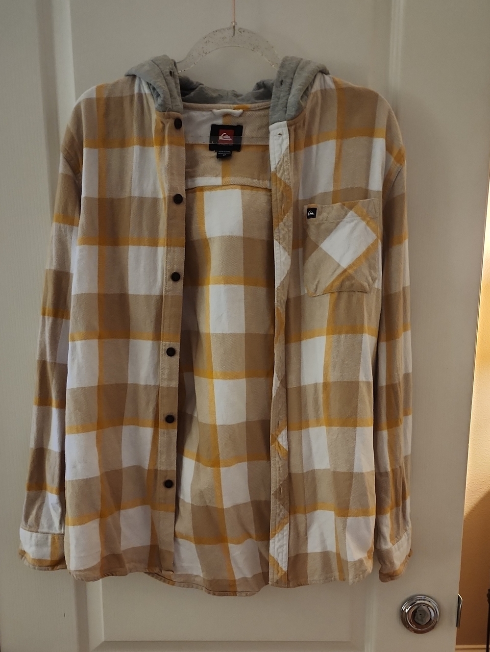 Quiksilver Hooded Plaid Utility Jacket in Mustard and White